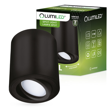 Oprawa Natynkowa HALOGENOWA Spot Tuba Ruchoma AMAT-L GU10 Okrągła Czarna 115mm LUMILED