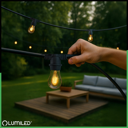 Girlanda Ogrodowa Zewnętrzna Łańcuch Świetlny 15m 30x E27 Żarówki 1,3W 2200K NARCI Lumiled