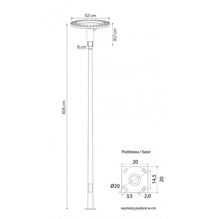 Lampa Zewnętrzna Latarnia LED Słupek Ogrodowy STER MAX 305cm 60W 4000K IP65 Su-Ma