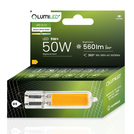 Żarówka LED G9 Kapsułka 5W = 50W 560lm 4000K Neutralna 360° FILAMENT LUMILED