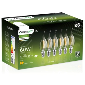 Zestaw 6x Żarówka LED Płomyk BA35 E14 7W = 60W 770lm 4000K Neutralna 360° Filament LUMILED