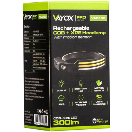 Latarka Czołowa Akumulatorowa 3x COB + XPE Pro Series VA0130 VAYOX