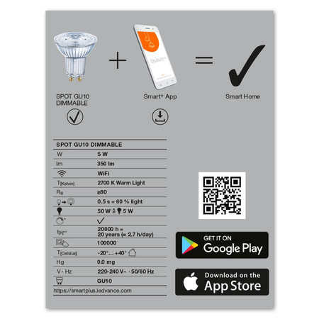 Żarówka LED GU10 Reflektor 4.9W = 50W 350lm Ściemnialna SMART+ WiFi Ledvance