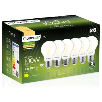 Zestaw 6x Żarówka LED E27 A60 11W = 100W 1521lm 3000K Ciepła 360° Filament Mleczna LUMILED