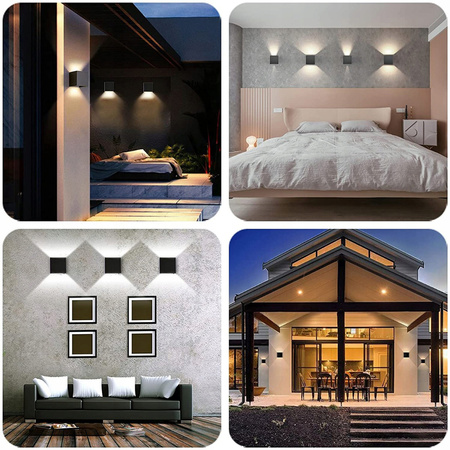 Kinkiet Ogrodowy LED Lampa Elewacyjna Zewnętrzna 2x3W 4000K Regulowana góra dół Czarna