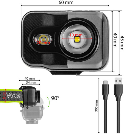 LATARKA Akumulator Czołowa LED 800LM CREE + SMD PRO SERIES VA0196 VAYOX