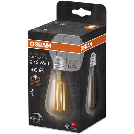 Żarówka LED E27 ST64 11W = 42W 500lm 1800K Ciepła 320° Filament OSRAM Vintage 1906