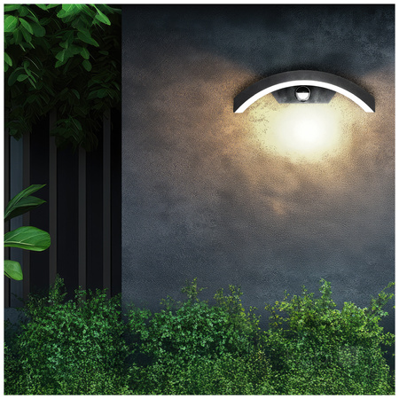 Lampa Ogrodowa Kinkiet Elewacyjny Zewnętrzny LED 10W 700lm 4000K Neutralna z Czujnikiem Ruchu i Zmierzchu IP54 Czarna Ome Kobi