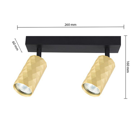 Lampa Sufitowa Spot Tuba Reflektor Oprawa Halogenowa 2x GU10 Ruchomy Czarny Złoty Glamour Masterled