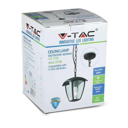 Lampa Ogrodowa Wisząca E27 Na łańcuchu Czarny VT-735 V-TAC