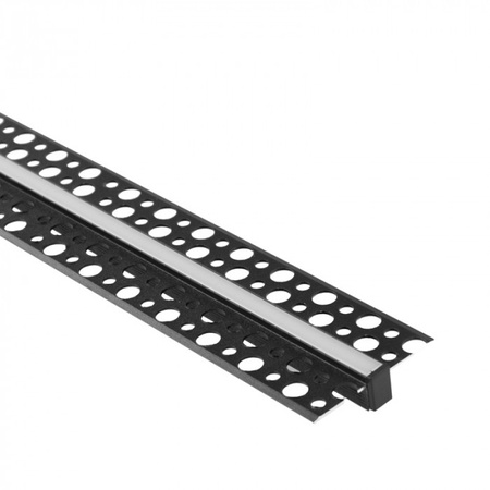 Profil Aluminiowy LED do Płyt GK Gipsowych REGIPS Wpuszczany Podtynkowy Czarny 2m z Kloszem Mroźnym do Taśm LED + Zaślepki seria GPW Ecolight