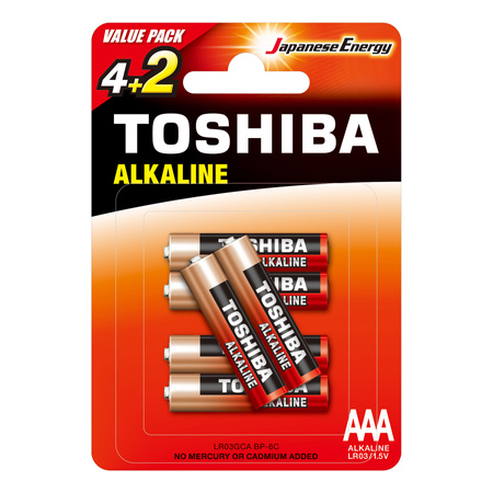 Baterie Alkaliczne TOSHIBA RED ALKALINE LR03 AAA 1,5V PACK 6szt