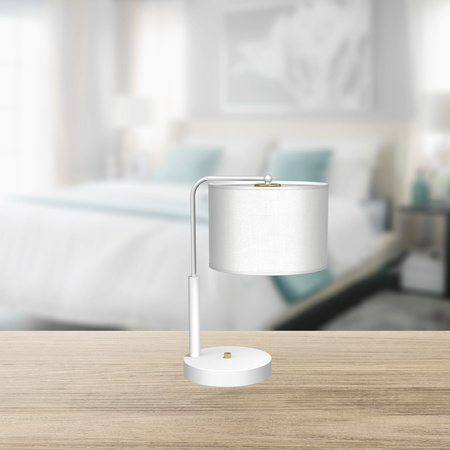 Lampka Biurkowa Stołowa ALBION Biała Tkanina 1xE27 Milagro