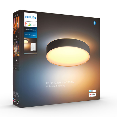 Plafon LED Lampa Sufitowa Natynkowa 19.2W 2450lm IP20 White Ambiance TW Czarna 38cm Inteligentna SMART Zigbee Bluetooth Enrave Philips HUE