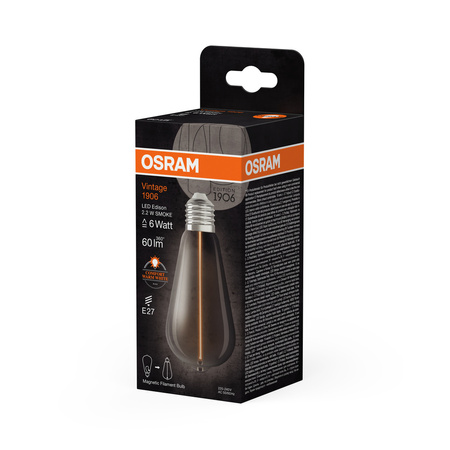 Żarówka LED Dekoracyjna ST64 Kula E27 2.2W = 6W 60lm 1800K Ciepła 320° Dymiona Filament Vintage 1906 Osram