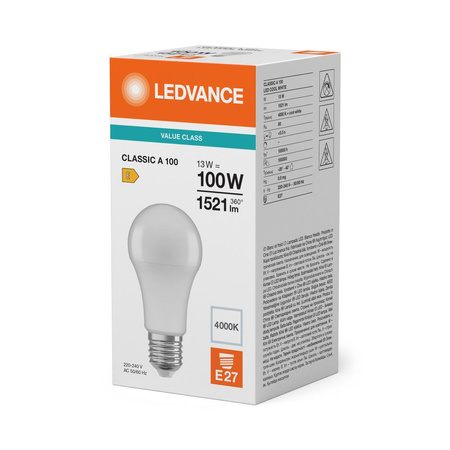 Żarówka LED A60 E27 13W = 100W 1521lm 4000K Neutralna Biała LEDVANCE