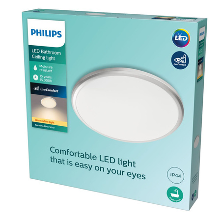 Lampa Sufitowa Plafon Łazienkowy LED 17W 1500lm 2700K IP44 Biała Spray Bathroom Philips