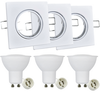 Zestaw 3x Oprawa halogenowa ruchoma GOLDLUX (Polux) kwadratowa biała + żarówka LED GU10 3,5W