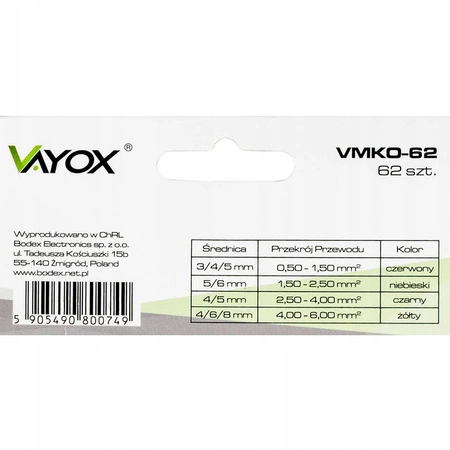 Końcówki Kablowe Konektory Izolowane Oczkowe VMKO-50 VAYOX