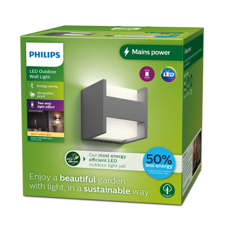 Lampa Ogrodowa LED Kinkiet Elewacyjny ARBOUR 3,8W 2700K Ciepła IP44 Góra-Dół Antracyt PHILIPS