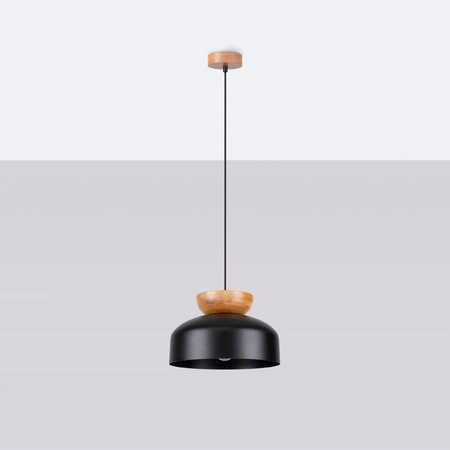 Lampa Sufitowa Wisząca Zwis E27 Okrągła Czarna Brązowa Skandynawska Marion Sollux