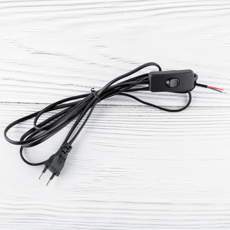Sznur Przyłączeniowy Kabel 2,5m 2x0,5 z włącznikiem kołyskowym CZARNY