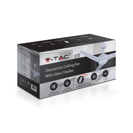 Wentylator sufitowy 35W z wbudowanym źródłem światła LED CCT i pilotem RF 3 ramiona Biały 130 cm VT-6055-3 V-TAC