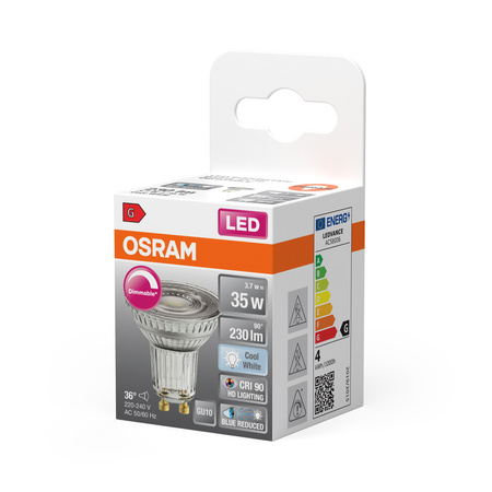 Żarówka LED PAR16 Reflektor GU10 3.7W = 35W 230lm 4000K Neutralna CRI90 36° Ściemnialna SUPERSTAR Osram