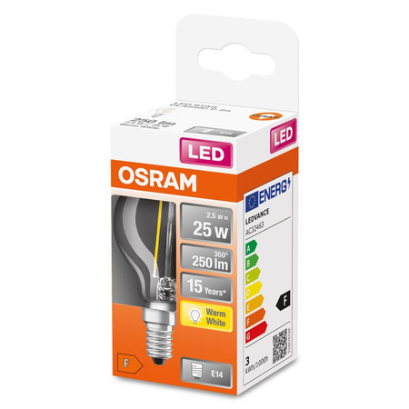 Żarówka LED P45 Kulka E14 2.5W = 25W 250lm 2700K Ciepła 300° Retrofit Filament CLASSIC Osram