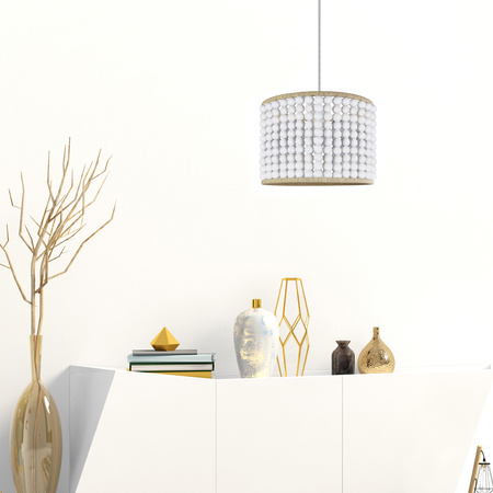 Lampa Wisząca Sufitowa RIBE 1x E27 Zwis Biała Drewno GOLDLUX (Polux)