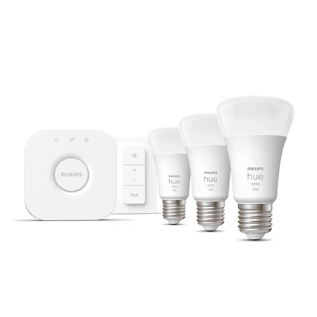 3x Żarówka LED E27 A60 9.5W = 75W 1055lm 2700K Biała Ciepła SMART Inteligentna Bluetooth ZigBee White + Mostek Bridge + Regulator PILOT Zestaw Startowy Philips HUE