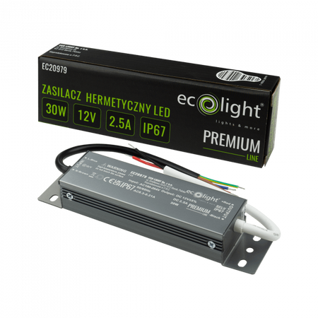 Zasilacz do Taśm LED Hermetyczny 30W 12V 2.5A IP67 PREMIUM Ecolight