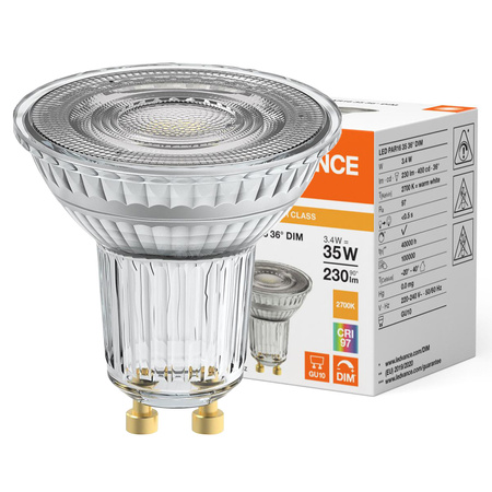 Żarówka LED PAR16 GU10 3.4W = 35W 230lm 2700K Ciepła Biała 36° ŚCIEMNIALNA LEDVANCE