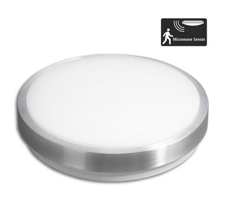 Plafon LED Lampa Sufitowa 2x E27 z Czujnikiem mikrofalowym SOLEN okrągly srebrny