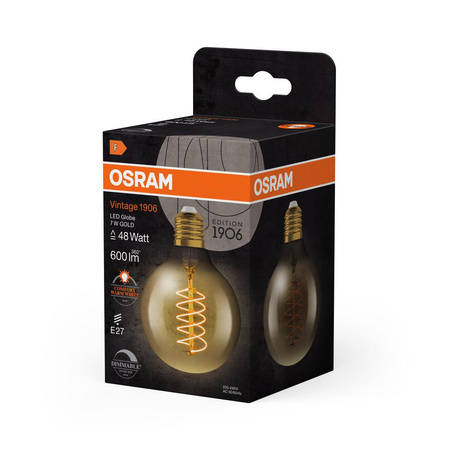 Żarówka LED Dekoracyjna G80 Kula E27 7W = 48W 600lm 2200K Ciepła 320° Filament Ściemnialna Vintage 1906 Osram