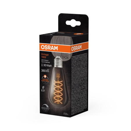 Żarówka LED Dekoracyjna ST64 Edison E27 7.8W = 30W 360lm 1800K Ciepła 320° Dymiona Filament Ściemnialna Vintage 1906 Osram