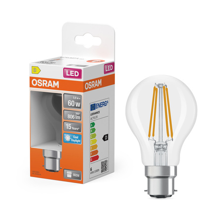 Żarówka LED A60 B22d 5.9W = 60W 806lm 6500K Zimna 300° Filament STAR CLASSIC Osram