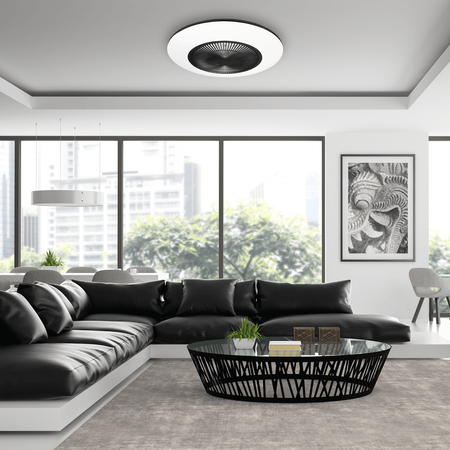 Plafon LED Lampa Sufitowa Natynkowa Czarny okrągły ARIA 38W 55 cm CCT z wentylatorem + Pilot Milagro