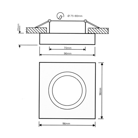 Zestaw Oprawa HALOGENOWA Tuba Spot Ruchoma MIDI GU10 Kwadratowa Czarna 20mm + LED GU10 8W 4000K LUMILED