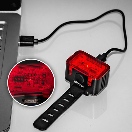 Lampka Latarka Rowerowa Tylna Czerwona USB-C 6 Trybów IPX6 MOCNA VAYOX