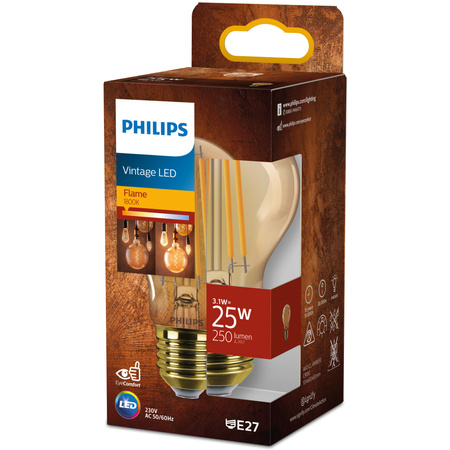 Żarówka LED E27 A60 3W = 25W 250lm 1800K Ciepła 300° FILAMENT Vintage Bursztynowa Decorative Philips