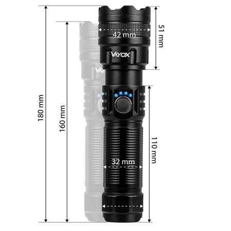 Latarka Akumulatorowa LED Taktyczna 600lm 10W Lampka Ręczna Mocna ZOOM POWERBANK VA0179 VAYOX