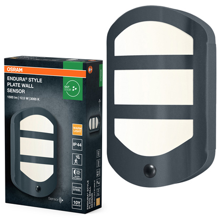 Kinkiet Ogrodowy Lampa Elewacyjna Zewnętrzna LED z Czujnikiem Ruchu i Zmierzchu 12.5W 630lm 3000K Ciepła Szary IP44 Endura Osram