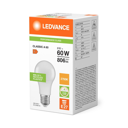 Żarówka LED A60 E27 8W = 60W 806lm 2700K Ciepła Biała LEDVANCE