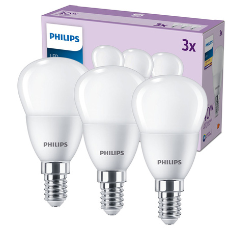 3x Żarówka LED E14 Kulka P45 4.9W = 40W 470lm 2700K Ciepła EC Multipack Philips