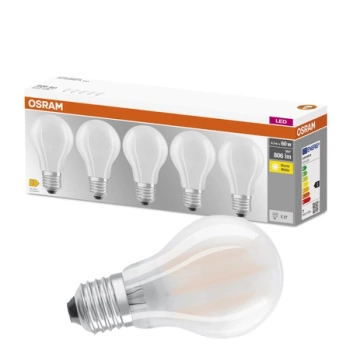 5x Żarówka LED A60 E27 6.5W = 60W 806lm 2700K Ciepła 300° BASE Osram