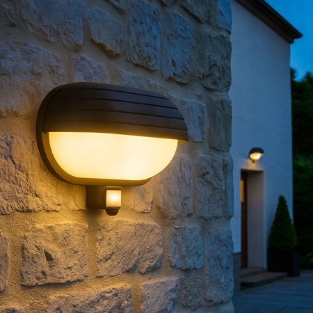 Lampa Ogrodowa Kinkiet Elewacyjny FRODA E27 IP44 z Czujnikiem PIR Czarna