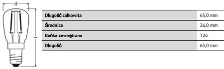 Żarówka LED T26 Tubularna E14 1W = 5W 70lm 2400K Ciepła 300° SPECIAL Osram