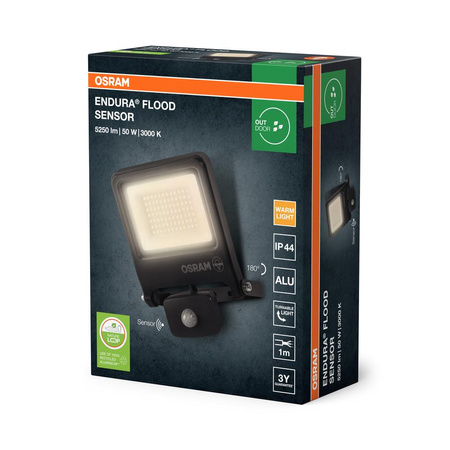 Naświetlacz LED Halogen Zewnętrzny Reflektor z Czujnikiem Ruchu i Zmierzchu 50W 3000K Ciepła 5000lm Szary IP44 Endura Osram