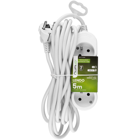 Przedłużacz Sieciowy Kabel z Uziemieniem Listwa Zasilająca 3 Gniazda 5m Biały Sznur Lendo Lumiled